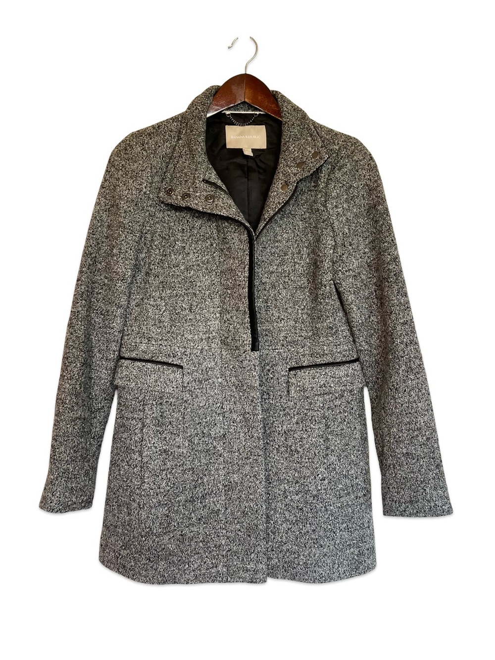 Banana Republic gray wool blend coat Size 4 Winter Warm Preppy Tweed Long coat